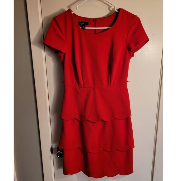Alyx Petite Womens 2P Red Tiered Ruffle Tulip Hem Layered Cocktail Party Dress - Picture 10 of 11
